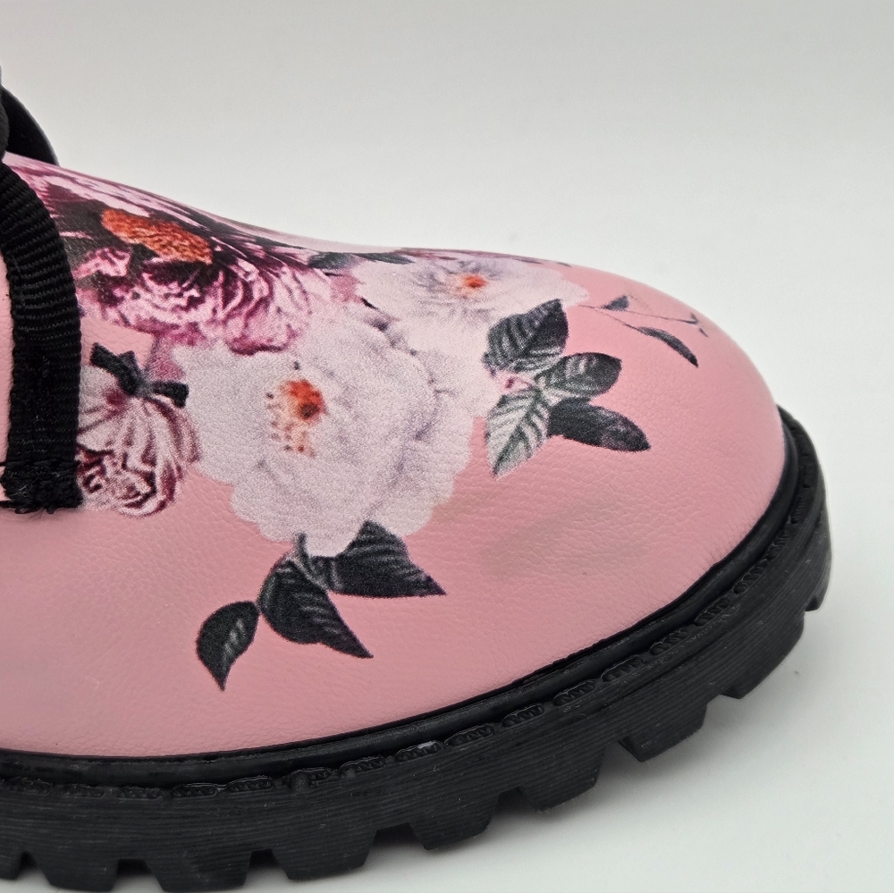 Floral Pink Lace-Up Women's Boots - Picture 8 of 9